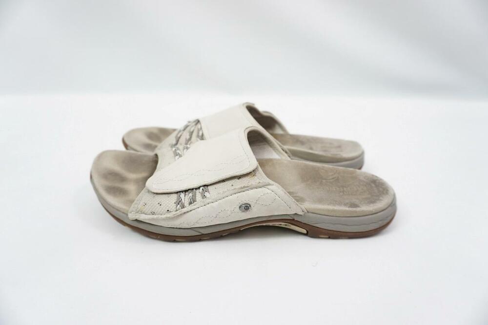 MERRELL USED WOMEN NO SIZE GREY NUBUCK LEATHER SLIDES/FLIP FLOPS